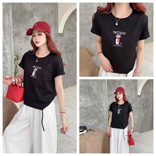 新款 衫 时尚 T恤欧洲站休闲百搭圆领半袖 宽松女上衣 卡通短袖 女装