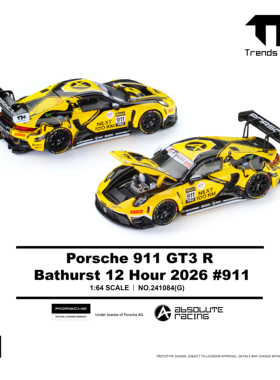 [预售]1/64 TH 保时捷911GT3R  #911黄色 合金模型