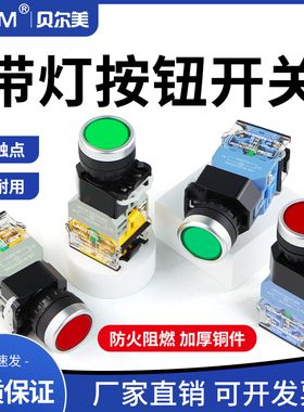 LA38-11D自复位自锁带灯平头按钮开关LA38-11DS220V24V带灯带锁