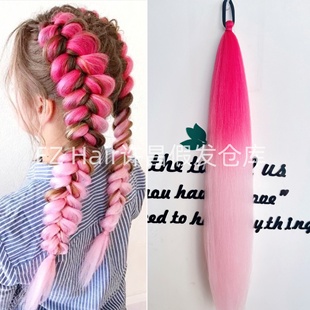假发马尾女长款Kpop接发辫子马尾可编制彩色拳击辫弹力绳接发辫