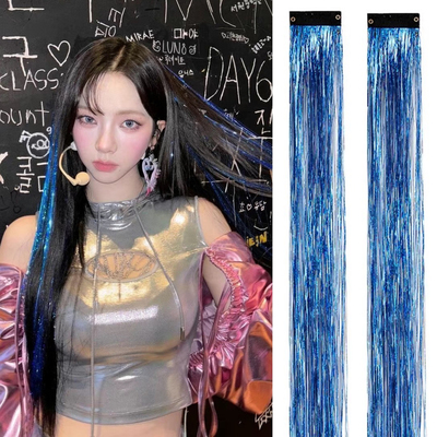 明星同款假发片舞台编发彩色金丝无痕接发闪亮镭射扎辫子金丝发片