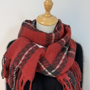 节日感红色格子围巾!仿羊绒英国格纹高级感披肩两用女保暖围脖厚