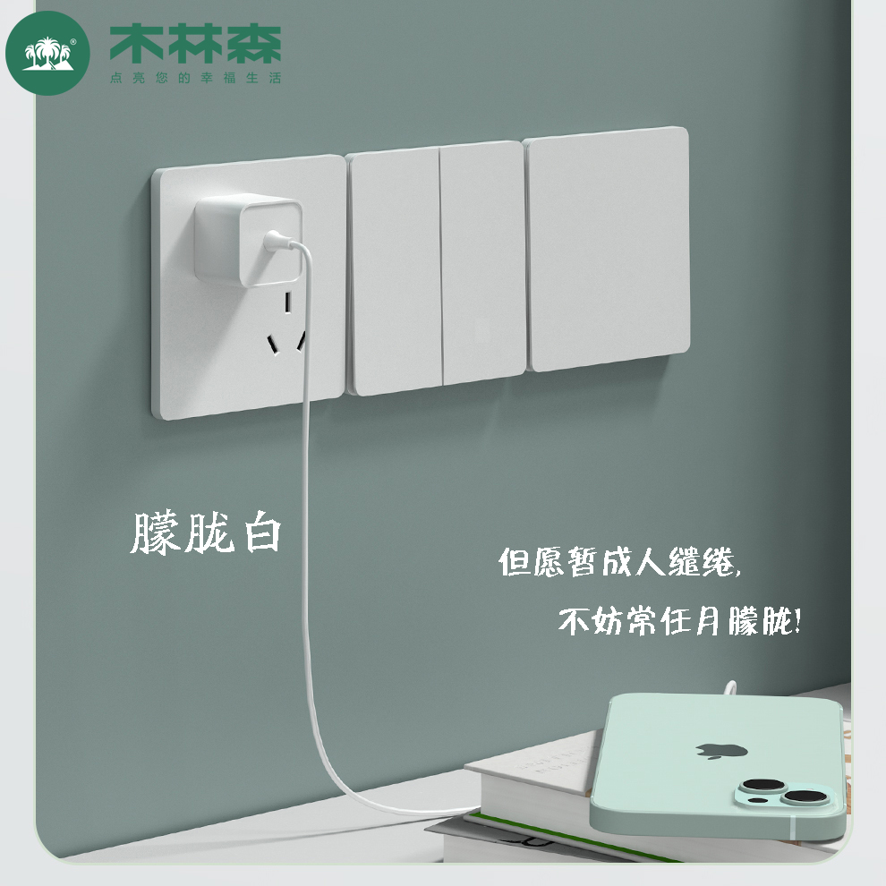 木林森开关插座面板朦胧白大面板单联一开单开五孔插座大板包邮