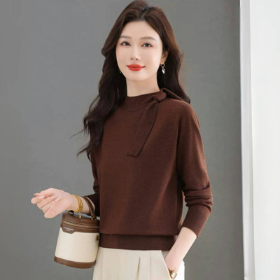 立领羊毛针织衫女秋冬穿搭毛衣内搭可外穿打底高级感系带黑色上衣