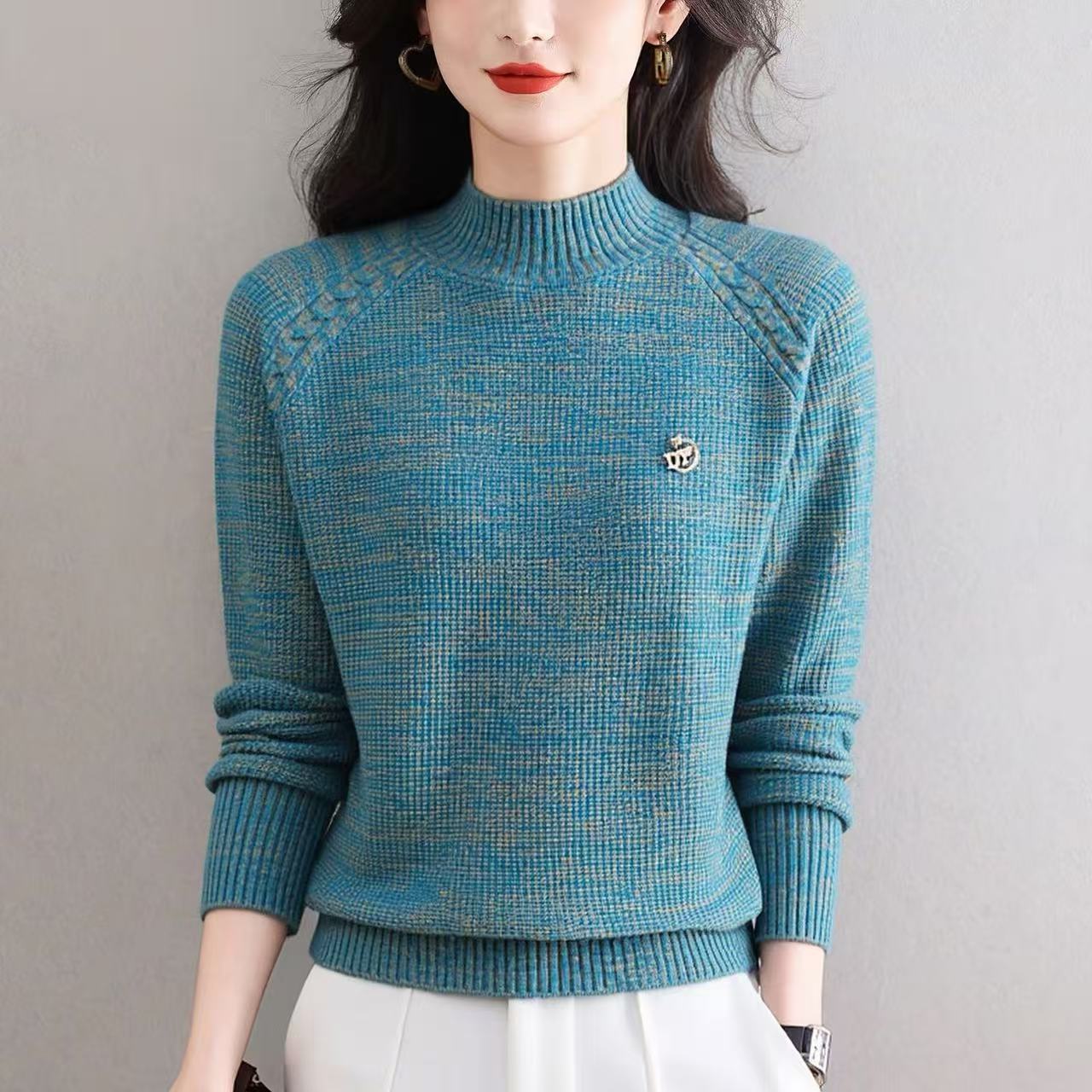 2025新款毛衣女秋冬加厚花线时尚减龄高级感打底衫半高领针织上衣