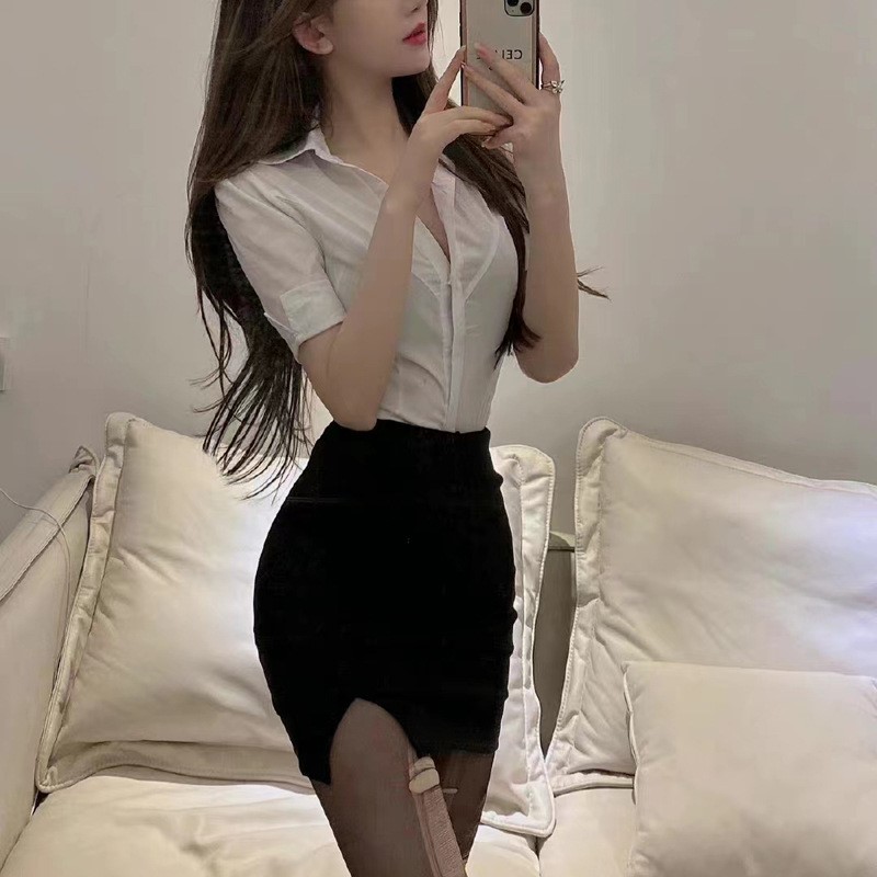 纯欲春季御姐风性感秘书上衣衬衣套装jk制服修身ol职业白衬衫女夏