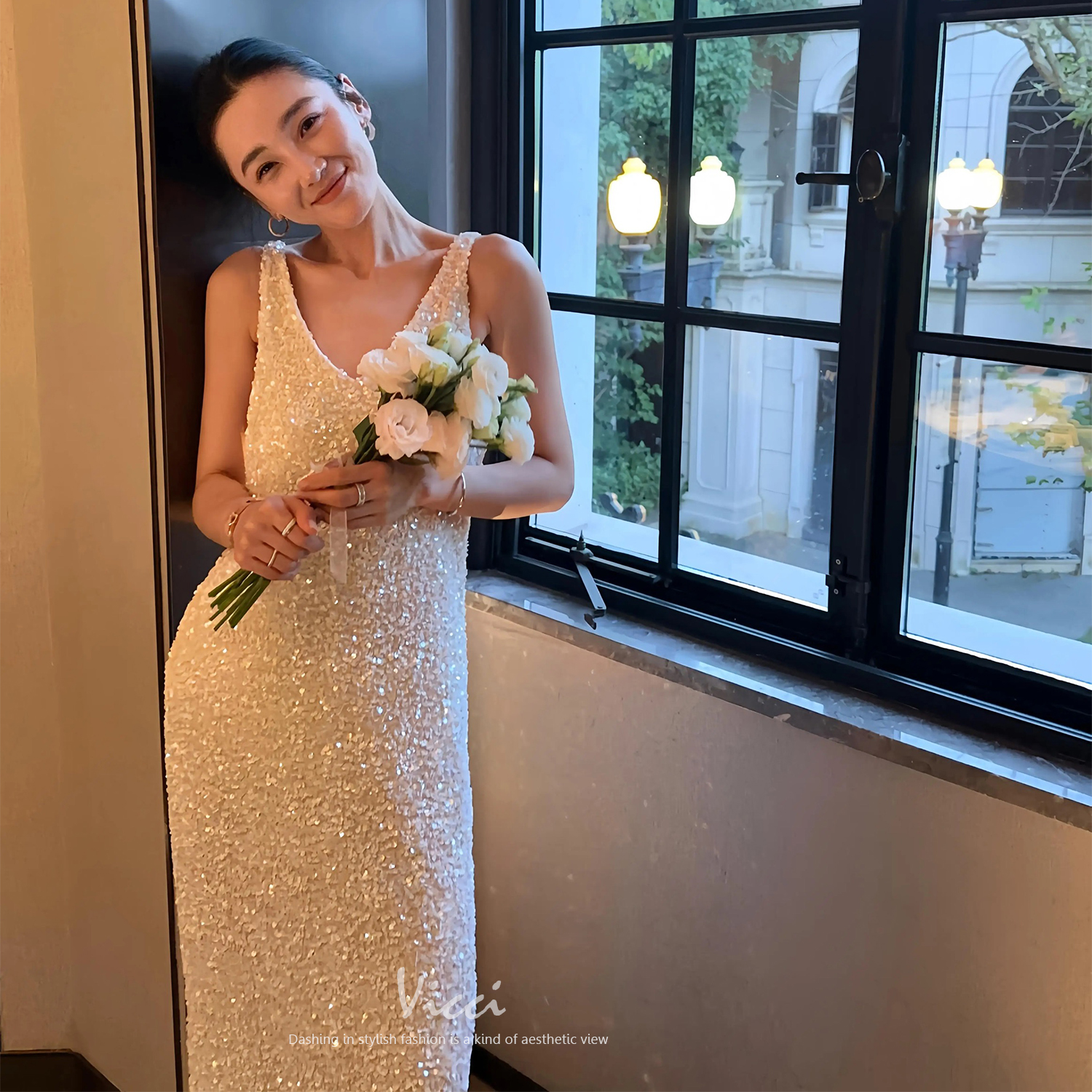 法式氛围感亮闪闪亮片吊带背心裙party生日敬酒礼服度假裙女2026