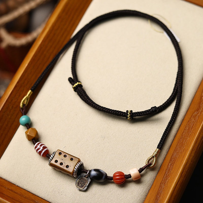 原创设计全手编天珠颈链古珠锁骨链手链男女式手串文玩复古挂绳