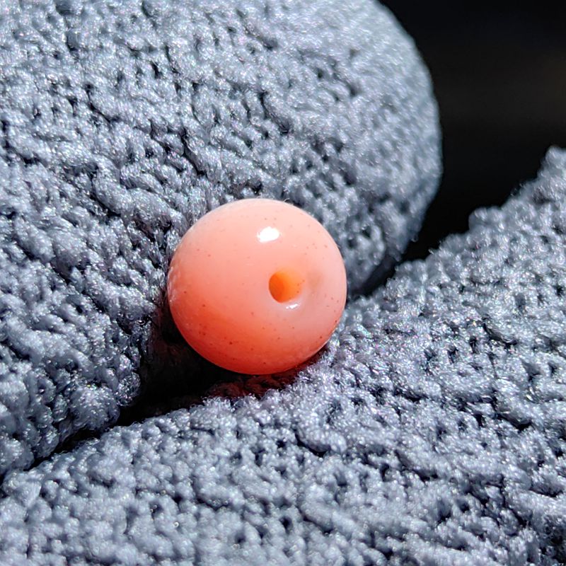 至纯千年古珠镶蚀线珠改制桶珠8.2*7.3满粉白糯朱砂配珠隔珠配饰