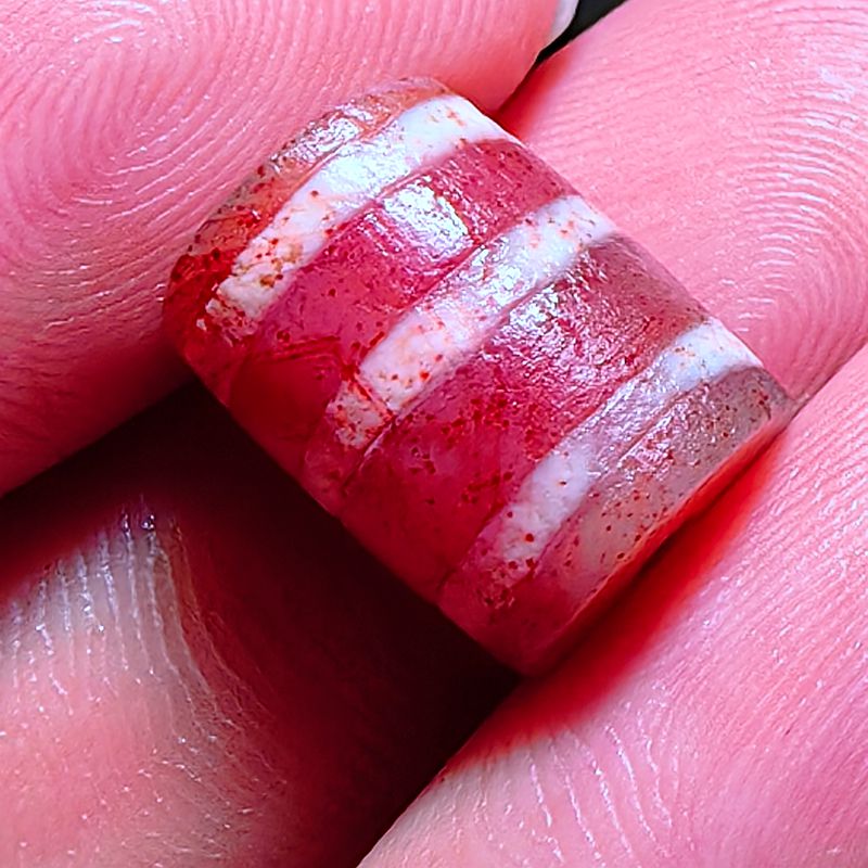 千年至纯镶蚀珠改桶珠满朱砂留原皮壳14*10mm老断改隔珠散珠顶珠