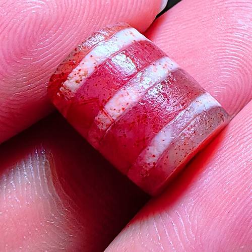 千年至纯镶蚀珠改桶珠满朱砂留原皮壳14*10mm老断改隔珠散珠顶珠