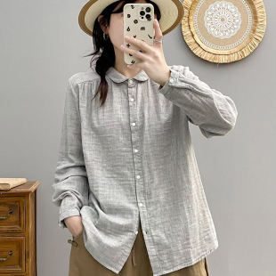 女装 双层棉纱减龄纯色长袖 气质开衫 2026春秋装 上衣百搭111 衬衫