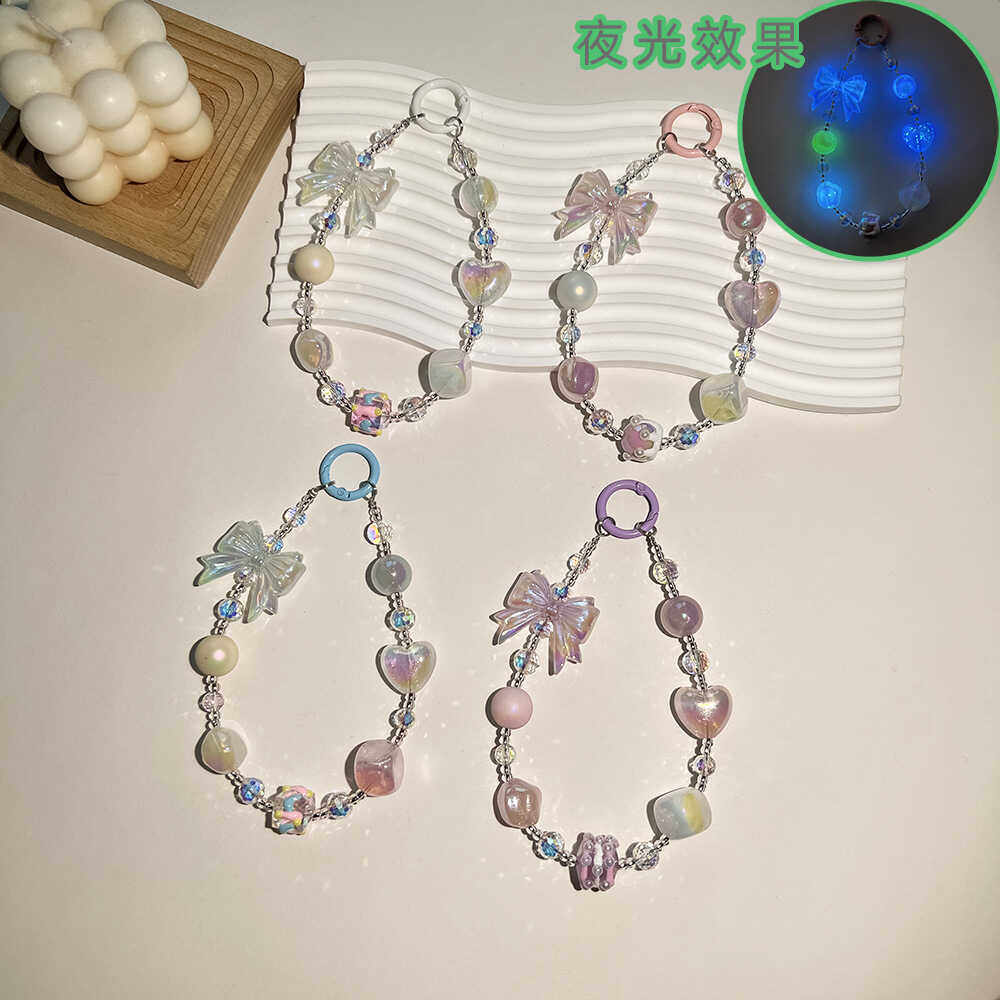 韩国蝴蝶结手绘珠夜光手机挂绳