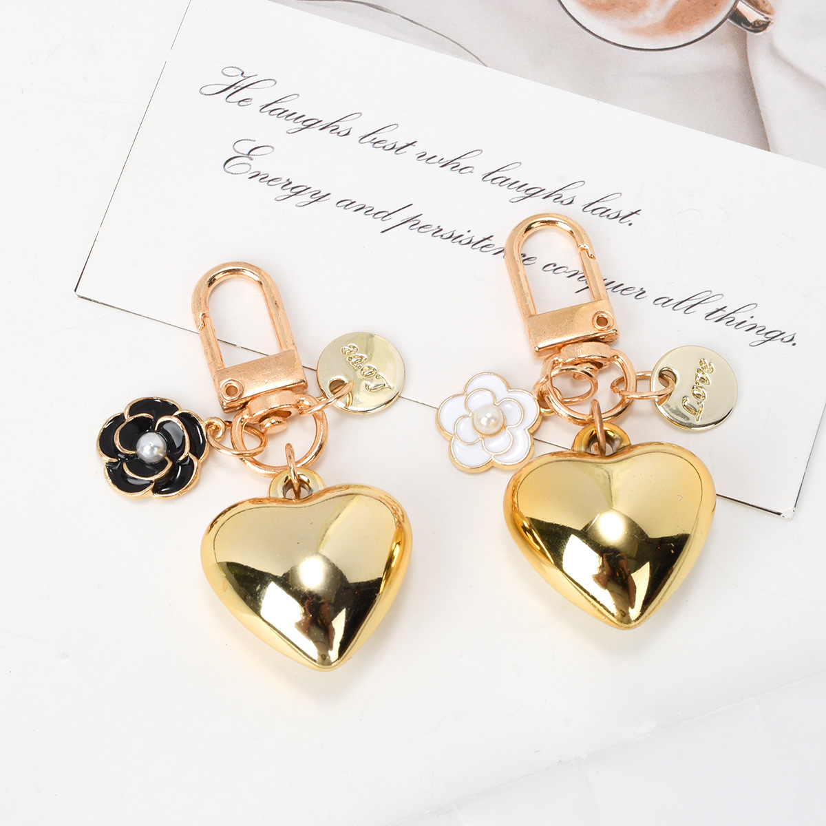 ins新款光面爱心花朵钥匙扣挂件