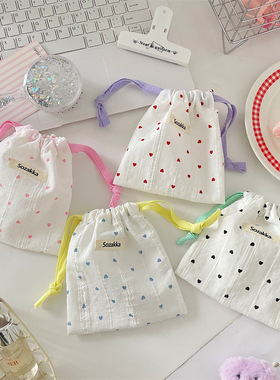 ins风可爱印花小爱心收纳袋学生姨妈巾整理袋杂物收纳布袋