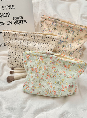 清新碎花帆布化妆包女便携大容量旅行洗漱包护肤品收纳袋