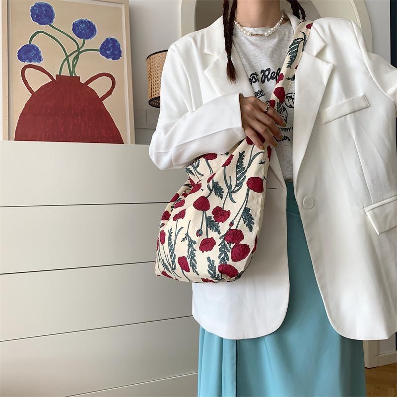 韩风ins清新花朵包春夏薄款纯棉单肩包斜挎包大容量女包