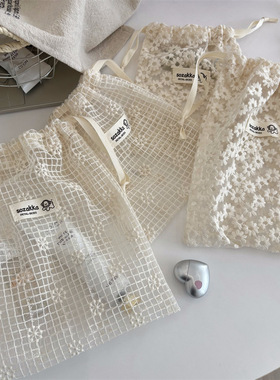 网纱蕾丝刺绣雏菊收纳袋束口袋旅行护肤品分装袋杂物收纳袋