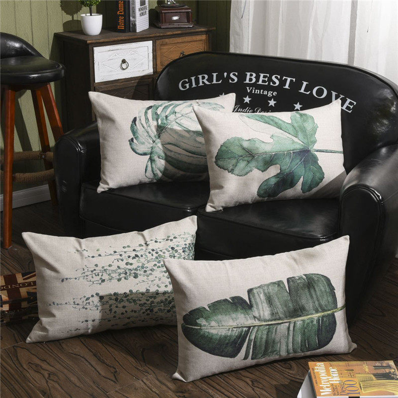 40x60/50x70抱枕套北欧叶子靠背棉麻沙发靠垫美式样板房不含芯