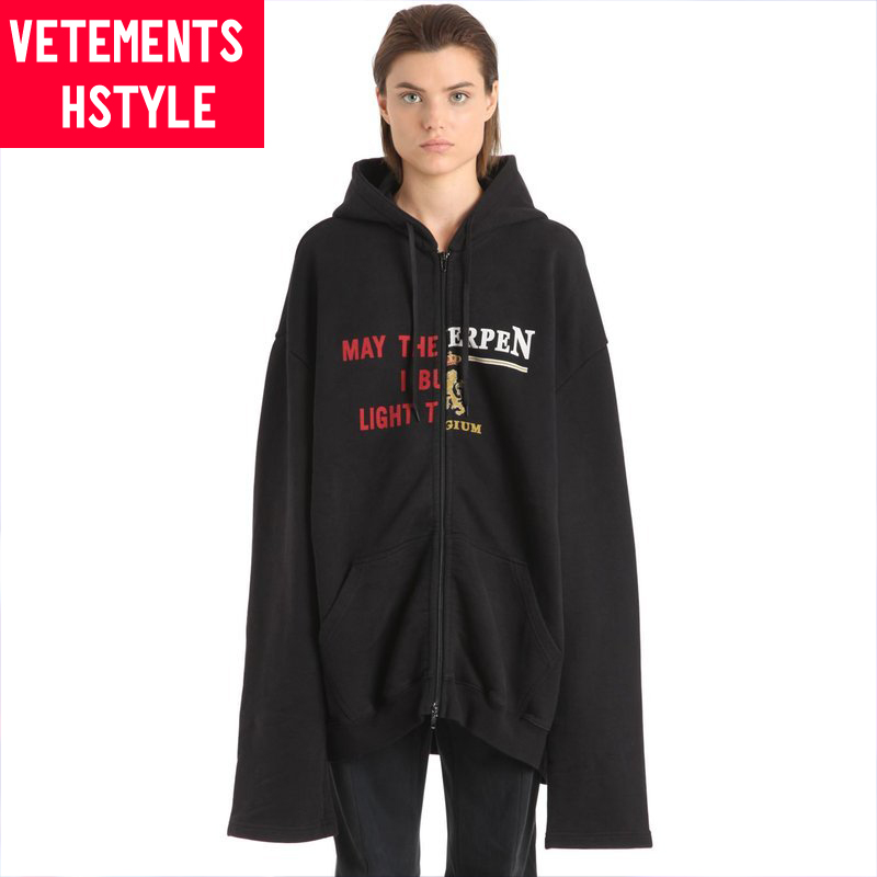 VETEMENTS HSTYLE黄子韬同款黑色连帽卫衣宽松oversize外套上衣-封面