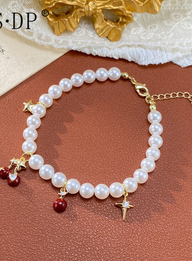 日韩个性时尚温柔百搭芒星红色樱桃珍珠手链气质甜美清新手饰批发