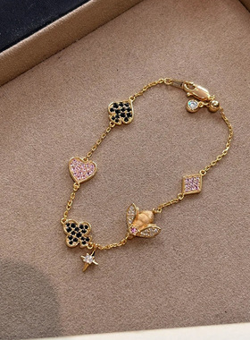 小红书爆款拉丝小蜜蜂手链中古感精致百搭款手链小众设计一件代发