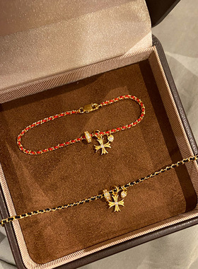 小红书爆款手工编织红绳十字架吊坠手链时尚高级百搭手链一件代发