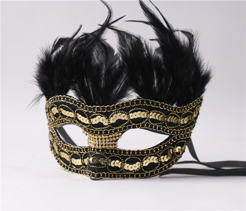 金色男孩男士半脸羽毛派对舞会假面罩成人儿童酒吧万圣节男生面具