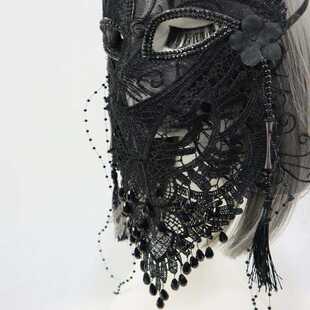 黑色蕾丝面纱全脸面具美女哥特蒙面歌王唱歌遮脸舞会成人神秘面罩