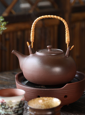 复古日式陶瓷烧水壶窑变柴烧提梁壶电陶炉碳炉明火泡茶壶家用户外
