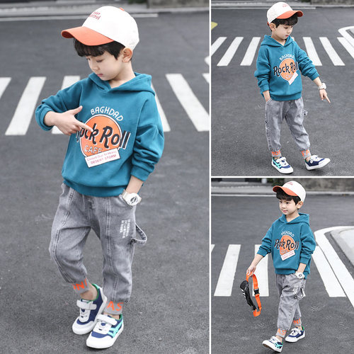 男童春秋装运动套装牛仔裤卫衣
