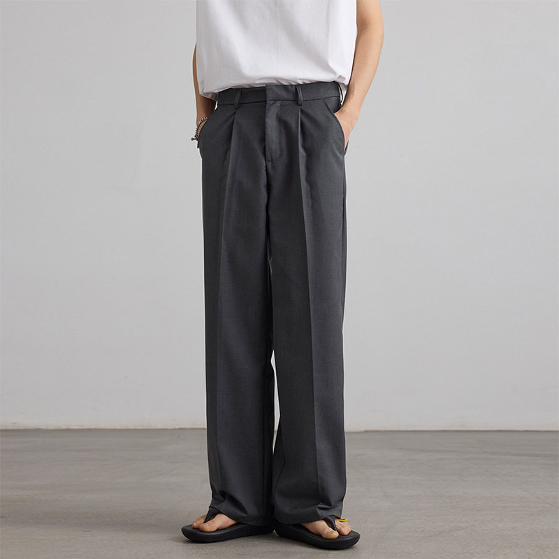 韩版黑色垂感A字直筒休闲裤男