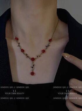 温莎往事/复古浪漫vintage森系玫瑰花项链女锁骨链吊坠高级感饰品