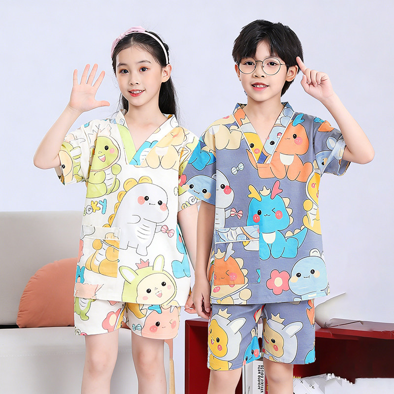 儿童汗蒸服女100%纯棉宝宝浴服2025新款男女童小孩亲子装洗浴中心