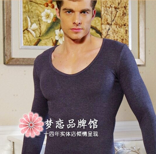 正品华宝莉9880色拉姆高端高档中厚 男士超深V低领保暖内衣打底衫