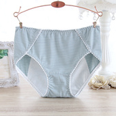 日系少女士生理内裤 纯棉条纹透气抗菌经期防漏例假中腰夜用大码