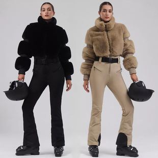 加厚防风保暖弹性户外雪地冲锋衣裤 gsousnow滑雪服女连体套装 修身