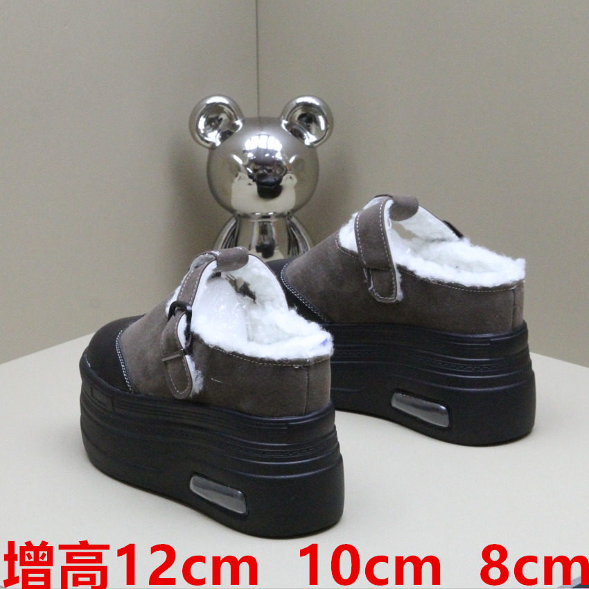 美拉德毛毛半托拖鞋棉鞋冬2023真皮增高12cm勃肯包头搭扣10cm女鞋