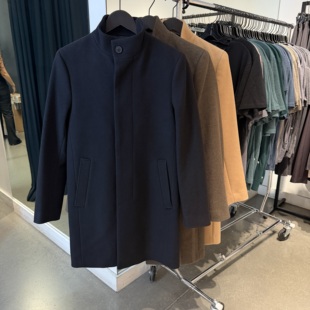 Theory美国直邮 男士羊毛混纺大衣 立领毛呢大衣 中长款