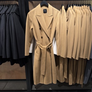 Theory女士羊毛羊绒大衣 90羊毛10羊绒双面呢风衣大衣腰带 通勤