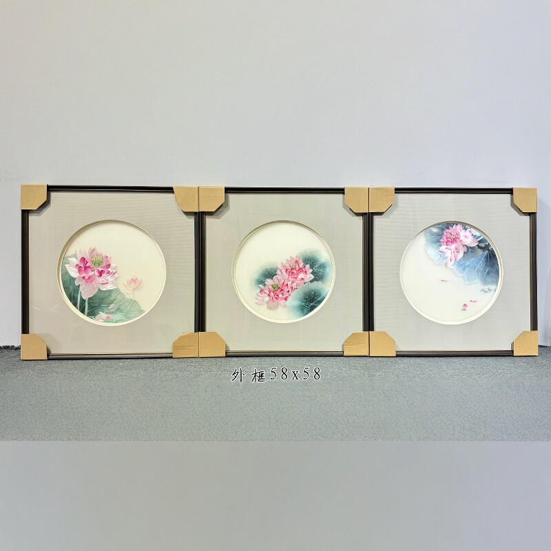 苏绣成品纯手工刺绣4丝刺绣精品花鸟三联客厅背景墙卧室装饰挂画