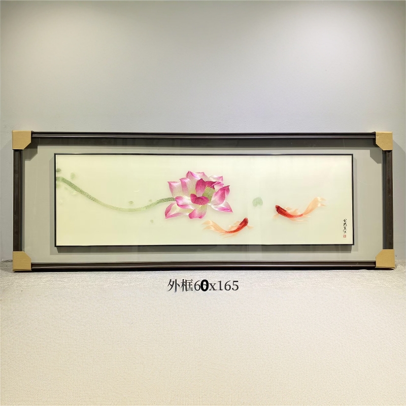 高档苏绣荷花鲤鱼客厅沙发背景墙餐厅书房卧室装饰画手工刺绣挂画图片