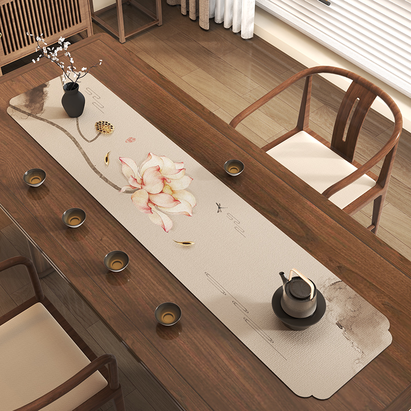 新中式茶旗禅意矽藻泥桌旗吸水速干 干国风茶垫茶桌垫布茶台吸水