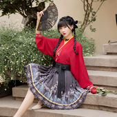 国风演出服汉元 王洪旗蝶月星空原创汉服女古装 短裙红色改良短款 素