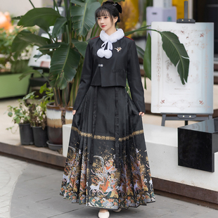 王洪旗原创明制汉服女织金妆花中国风新中式 日常黑红冬 马面裙古装