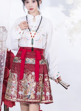 王洪旗香绕原创新款汉服女织金短裙红色马面裙短款套装汉元素国风