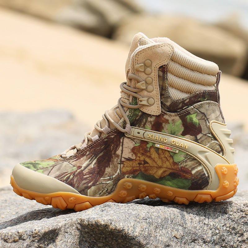 登山鞋男女高帮防水防滑迷彩减震户外真皮沙漠爬山靴战术徒步鞋男