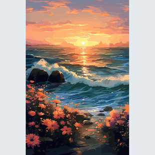 海边花海数字油画diy风景客厅填色手工绘装饰画减压治愈画