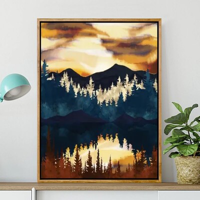 山湖山林数字油画diy风景客厅填色手绘成人减压高级版装饰画