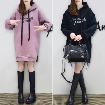 Autumn and winter new plush thickened sweater women's European Pullover middle long embroidered letter skirt